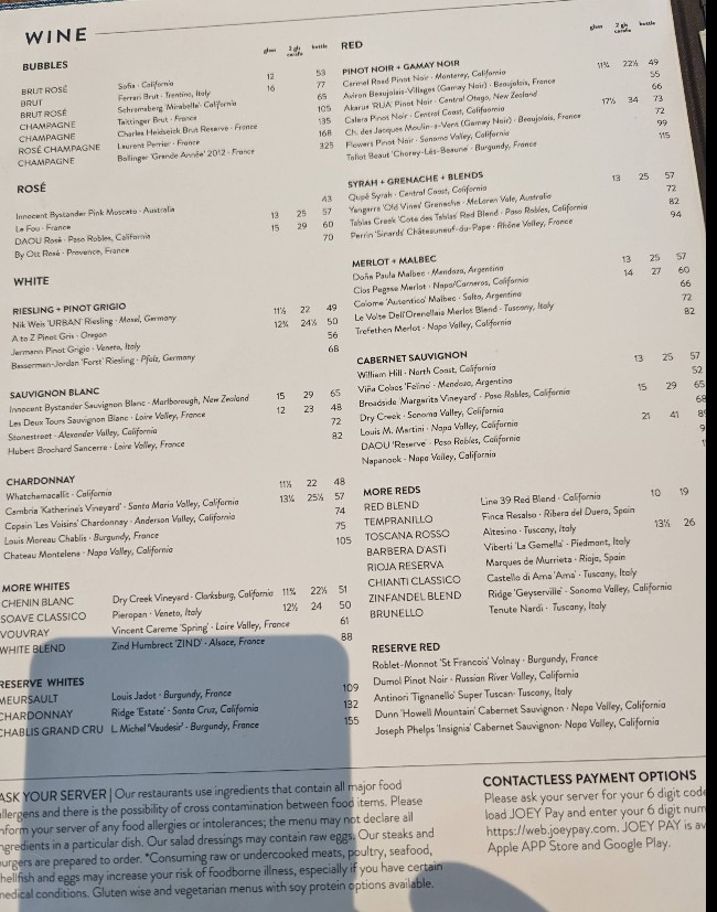 JOEY Manhattan Beach Restaurant Menu – International & Regional Dishes